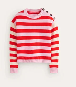 Hotch Potch Cotton Jumper - Orchid Pink, Poppy Red Stripe
