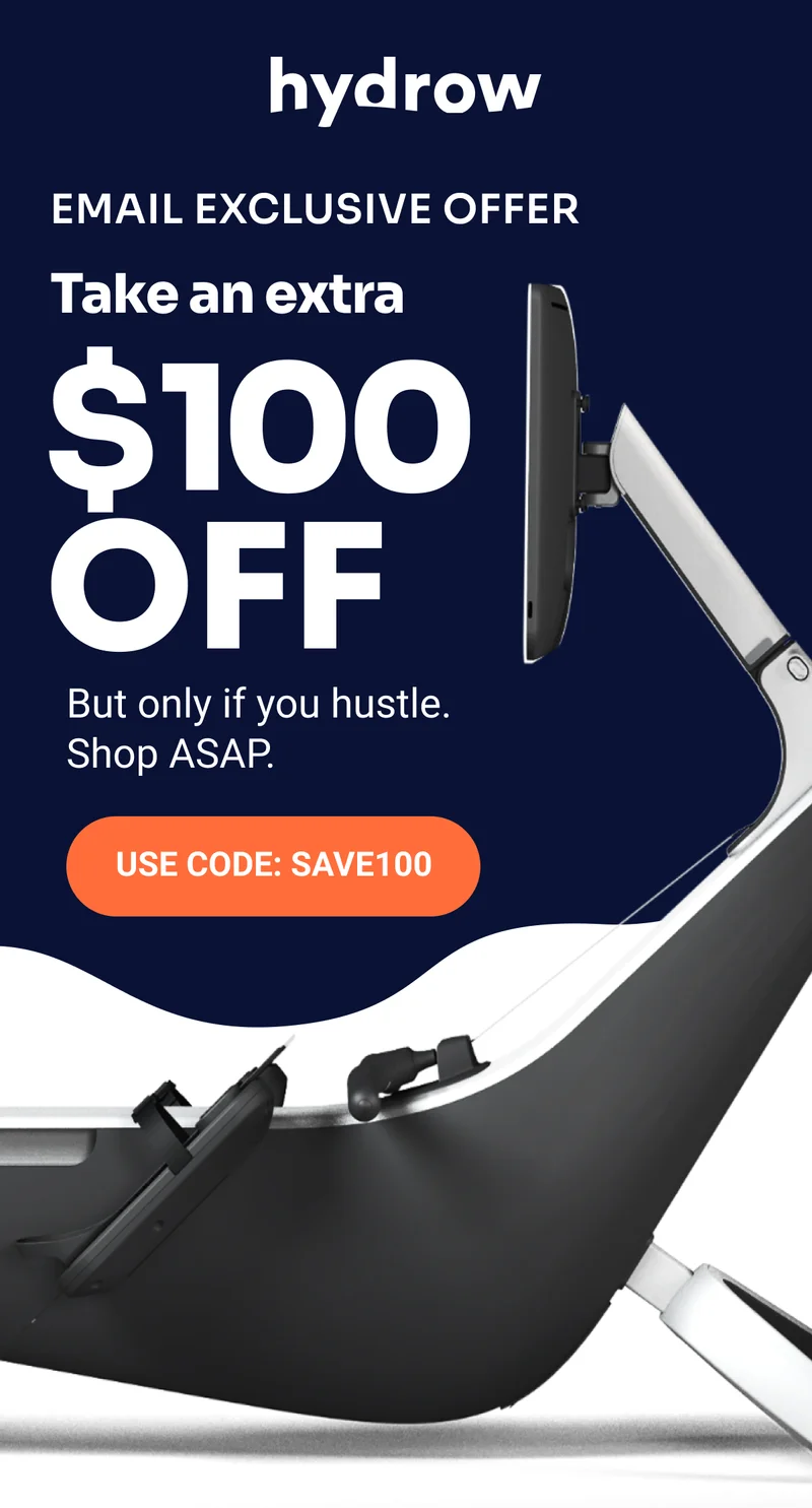 Email exclusive offer. Take an extra $100 off. But only if you hustle. Shop ASAP. Use code: SAVE100.