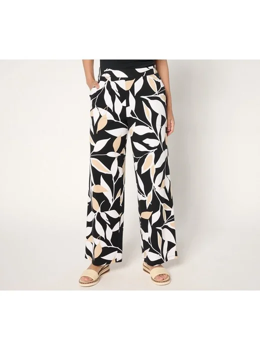 Denim & Co. Beach Jersey Regular Full Length Wide Leg Pant