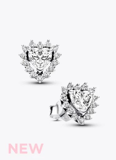 Sparkling Heart Halo Stud Earrings