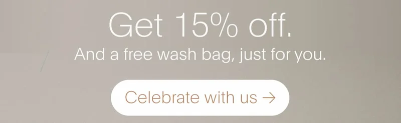 3 years of SURI. 15% off to celebrate, and a free wash bag just for you.