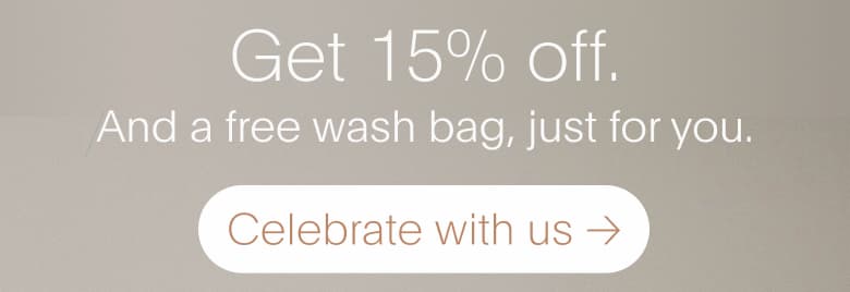 3 years of SURI. 15% off to celebrate, and a free wash bag just for you.