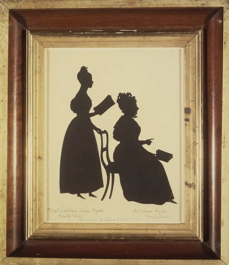 “Cut Silhouette of Two Women Facing Right” by August Edouart