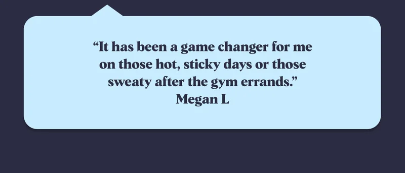 “It has been a game changer for me on those hot, sticky days or those sweaty after the gym errands.” Megan L