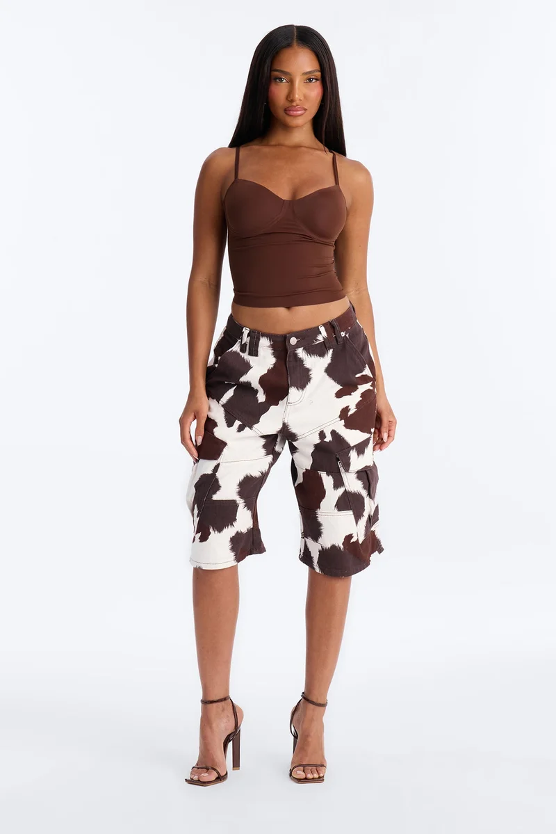 Image of Cheyenne Cargo Denim Jorts - Brown/combo