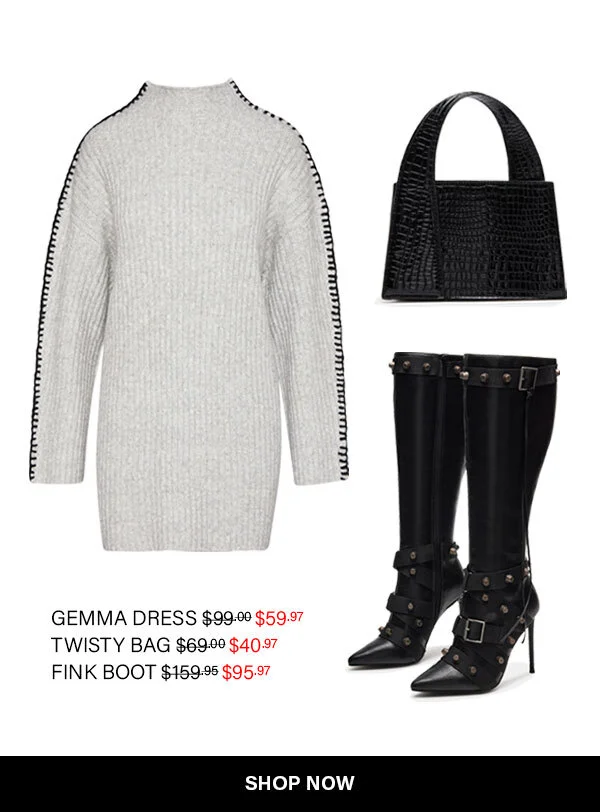 Gemma Dress, Twisty Bag, Fink Boot