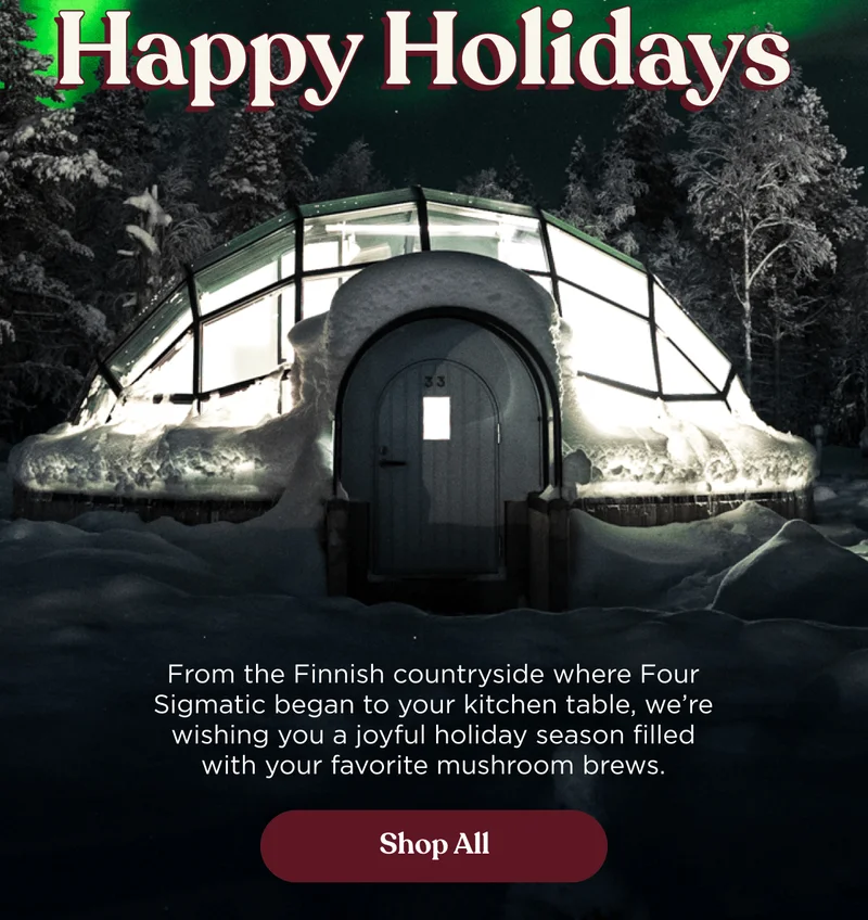 Happy holidays | From the Finnish countryside where Four Sigmatic began to your kitchen table, we’re wishing you a joyful holiday season filled with your favorite mushroom brews. | Shop All
