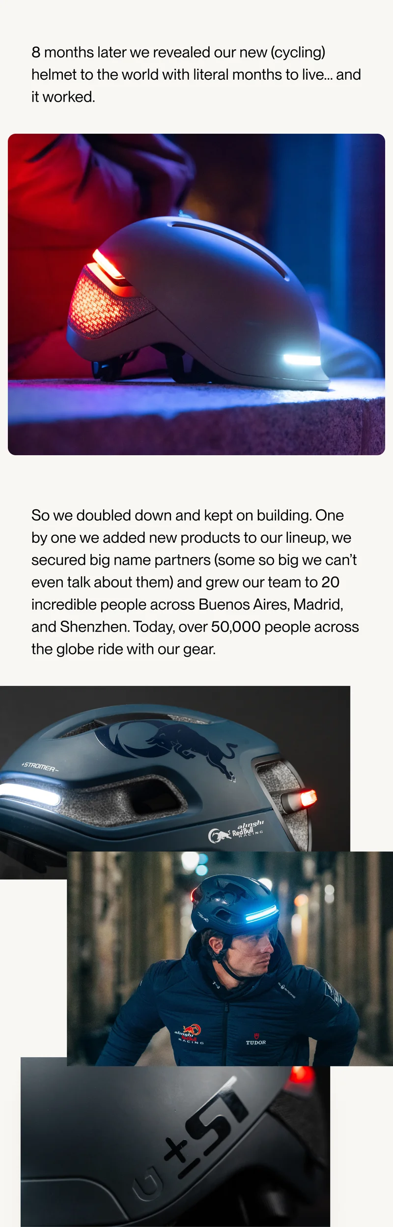 Presentation of the first cycling helmet and how it was inserted into the urban mobility industry, showing growth nowadays. Partnership with well-known brands.
