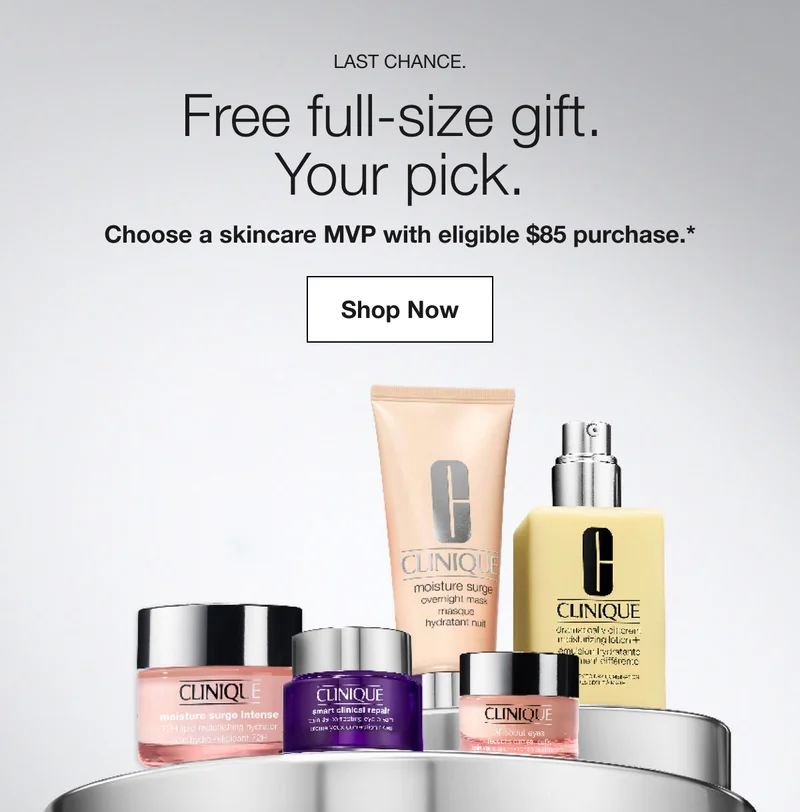 Choose a skincare MVP with eligible $85 purchase.*