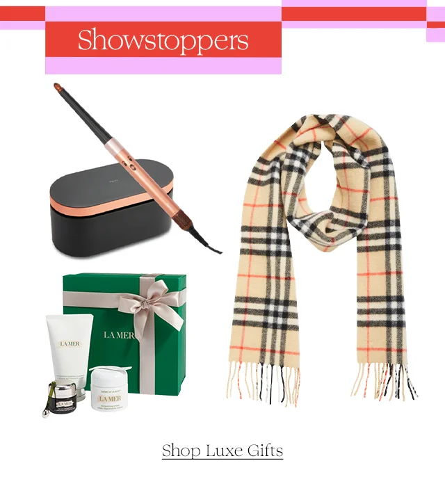 A La Mer gift set, a hair straightener and a scarf.