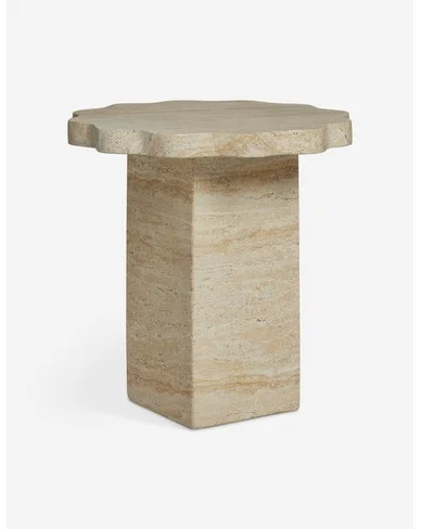 Scalloped Indoor / Outdoor Side Table by Sarah Sherman Samuel-Beige Marble