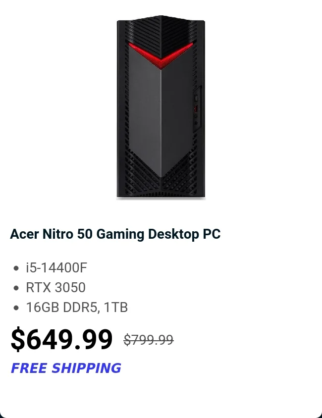 Acer Nitro 50 Gaming Desktop PC