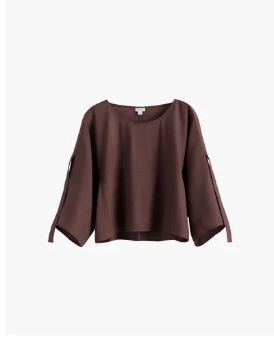 Linen Adjustable Sleeve Top Coffee