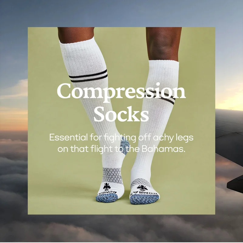 Compression Socks | Essential for fighting off achy legs on that flight to the Bahamas.