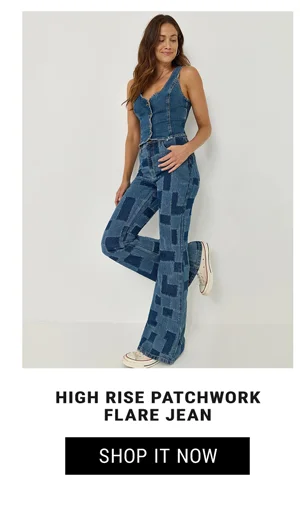 High Rise Patchwork Flare Jean
