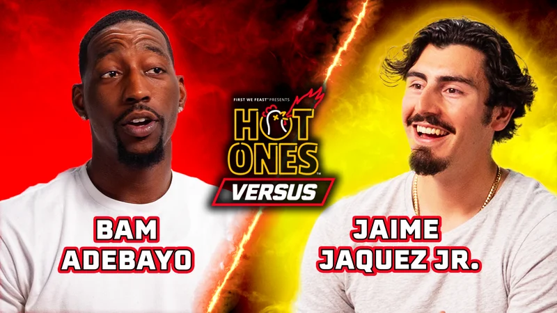 Bam Adebayo and Jaime Jaquez Jr. on Hot Ones Versus.