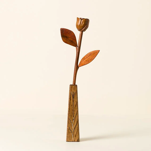 5th Year Anniversary Wooden Rose Sculpture