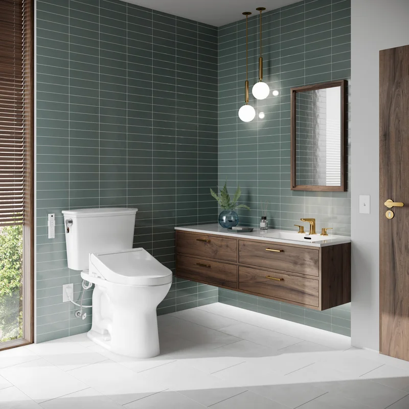A TOTO WASHLET+ sits in an elegant sunny bathroom.