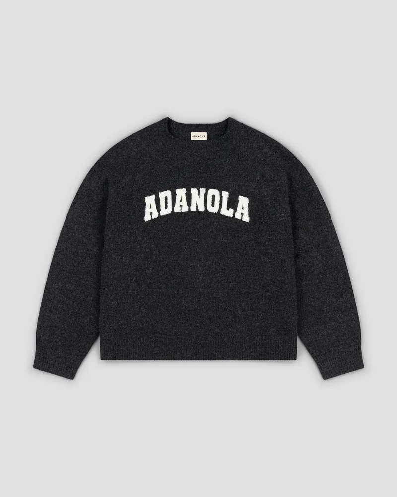 Varsity Boucle Oversized Knit Sweatshirt - Charcoal Grey/Marshmallow White