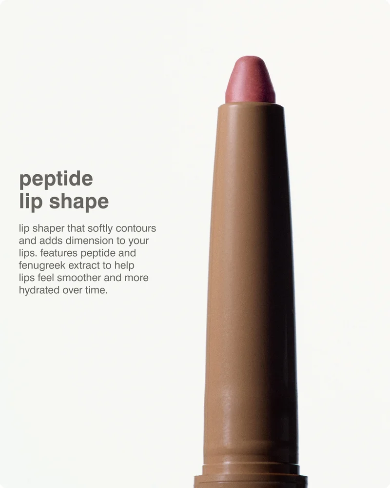 peptide lip shape Lip shaper that softly contours and adds dimension to your lips. Features Peptide and Fenugreek Extract to help lips feel smoother and more hydrated over time.