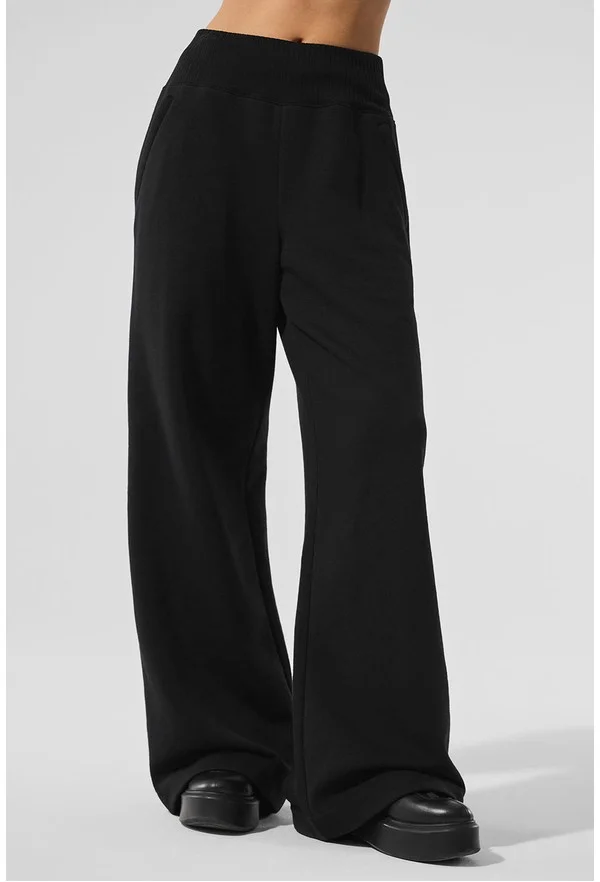 Serenity Wide Leg Sweatpant - Black - Black / S