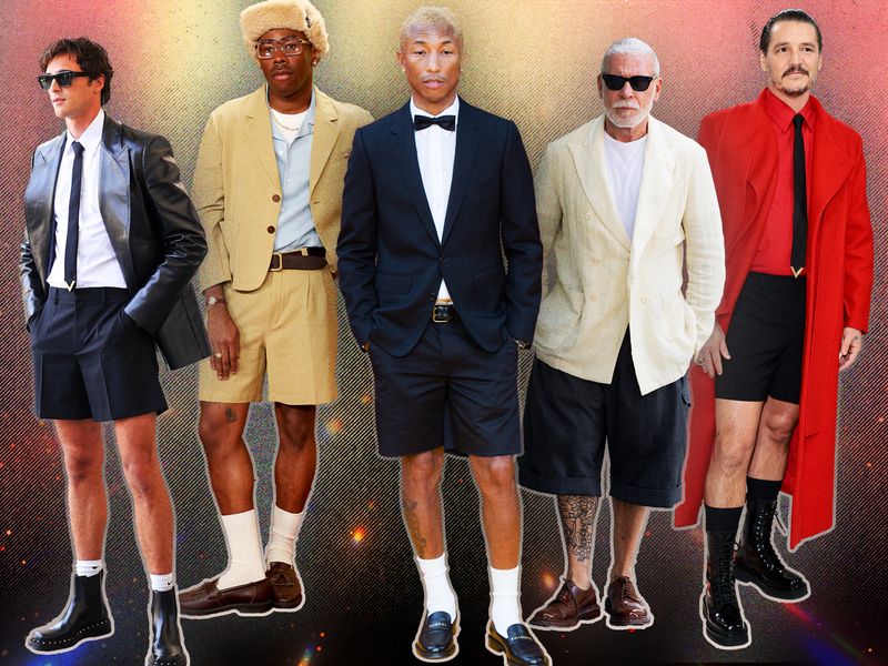 Collage with celebrities wearing shorts