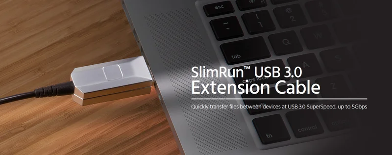 Monoprice SlimRun USB-A to USB-A Female 3.0 Extension Cable - Fiber Optic Black 49.2ft
