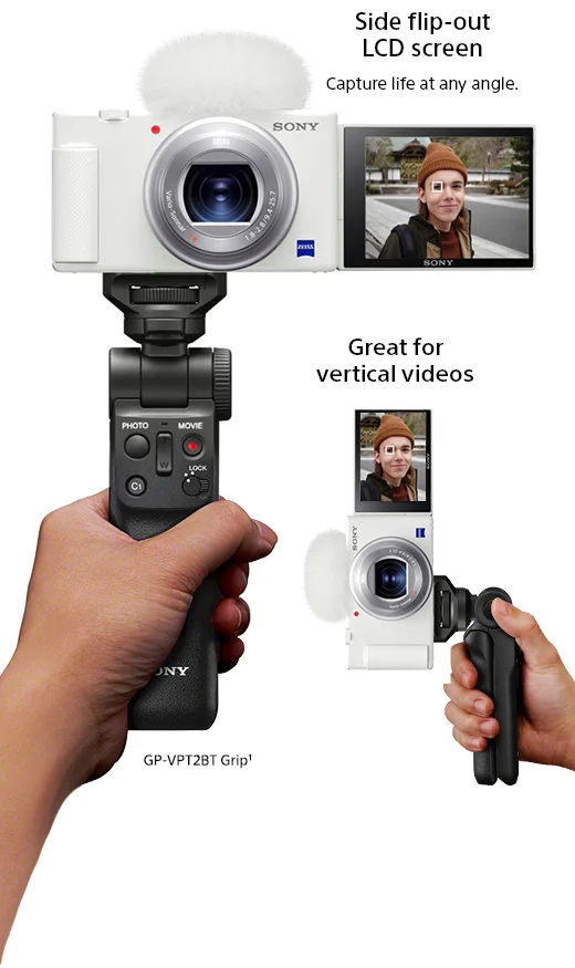 Side flip-out LCD screen | Capture life at any angle. | Great for vertical videos