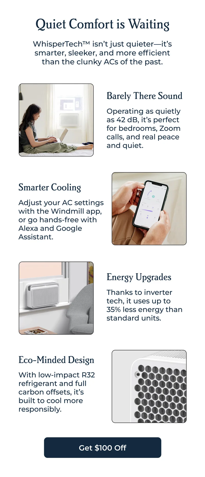 Quiet Comfort is Waiting WhisperTech™ isn’t just quieter—it’s smarter, sleeker, and more efficient than the clunky ACs of the past.