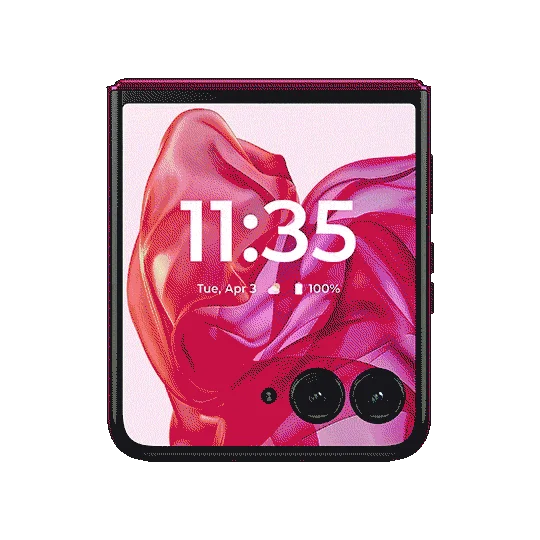 Three people with, one holding the new motorola razr+ 2024
