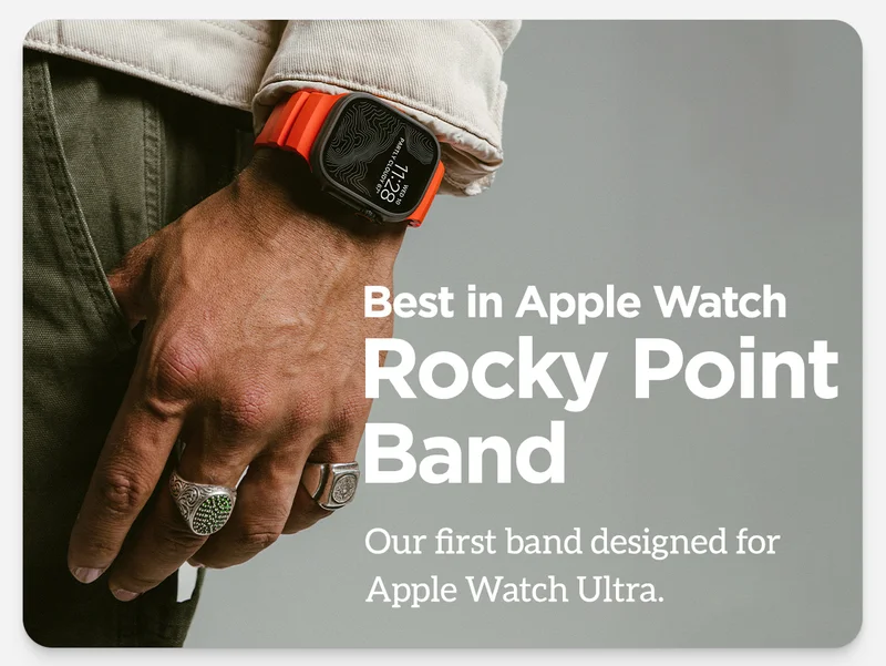 Best in Apple Watch. Rocky Point Band. Our first band designed for Apple Watch Ultra. Featuring Magma Rocky Point on a Black Apple Watch Ultra