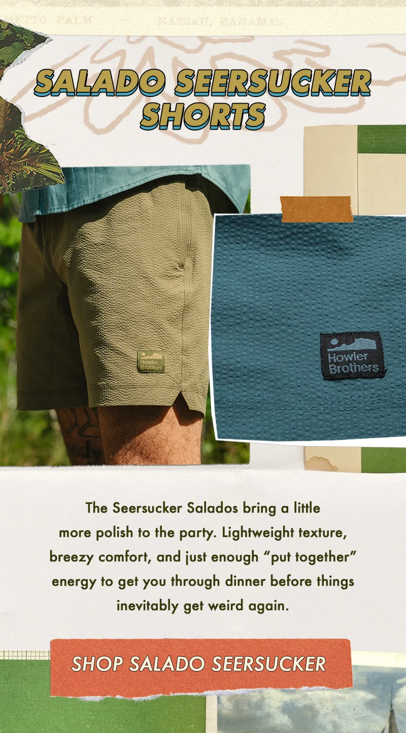 The Seersucker Salados bring a little more polish to the party. Lightweight texture, breezy comfort, and just enough “put together” energy to get you through dinner before things inevitably get weird again.