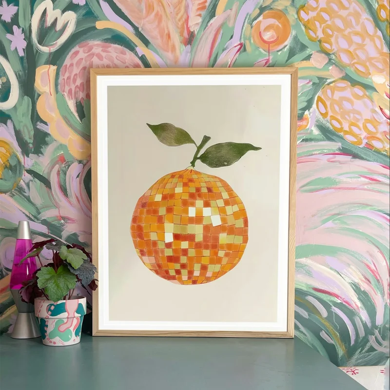 Image of Disco Ball Orange Disco Poster Trendy Aesthetic Food Kitchen Art Print