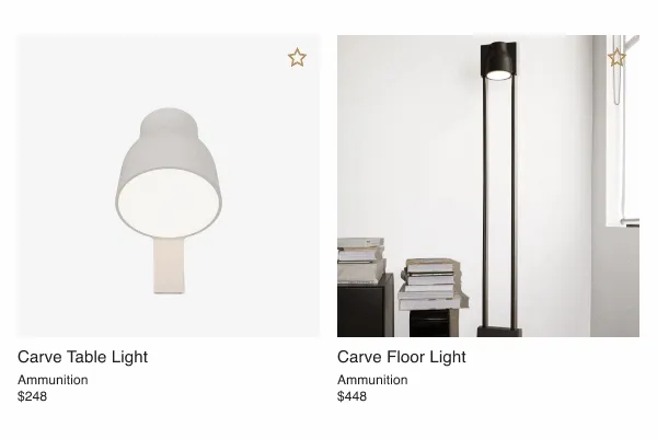 Carve Table Light | Carve Floor Light | Carve Left Wall Light | Carve Right Wall Light