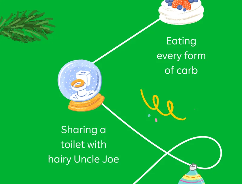 Holiday high: Eating every form of carb. Holiday low: Sharing a toilet with hairy Uncle Joe.