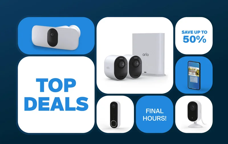 Top Deals. Final hours. Get up to 50% off. Various Arlo security products.