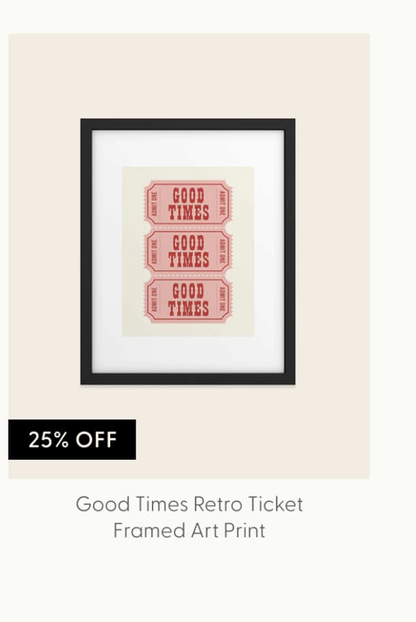 Good Times Retro Ticket, Pink Aesthetic Framed Art Print