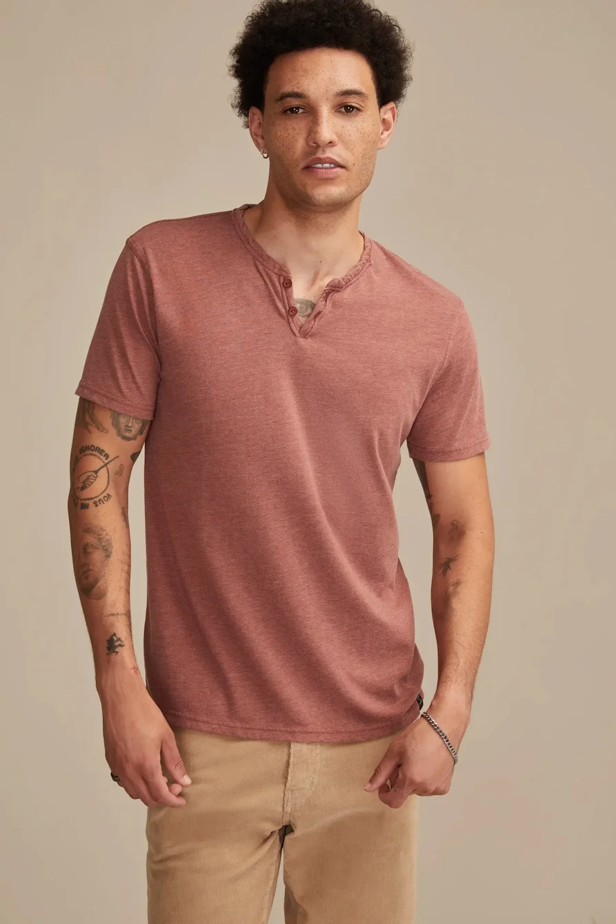 Image of Lucky Brand Venice Burnout Notch Neck Tee - Men's Clothing Tops Shirts Tee Graphic T Shirts in Sequoia