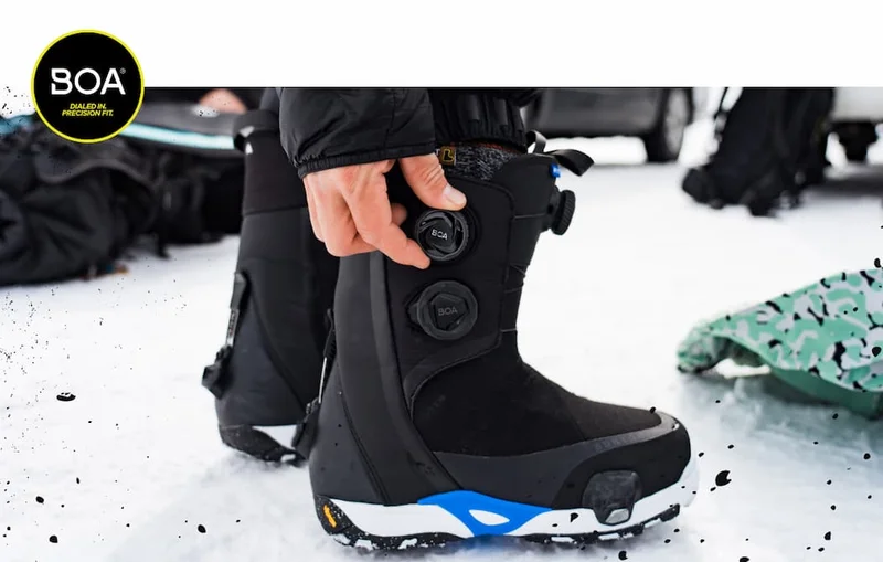 The BOA® Triple-dial PerformFit™ Wrap shown on the Burton Waverange X Pro Step On® Boots in black.