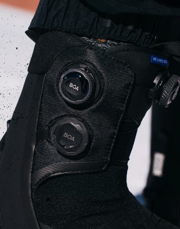 Close-up of the BOA® Triple-dial PerformFit™ Wrap shown on the Burton Waverange X Pro Step On® Boots in black.