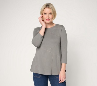 LOGO by Lori Goldstein 3/4 Sleeve Patchwork Seam Top