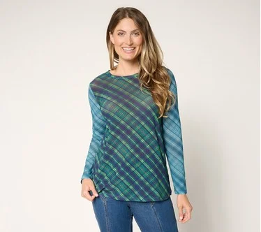 LOGO Layers by Lori Goldstein Long Sleeve Printed Mesh Top