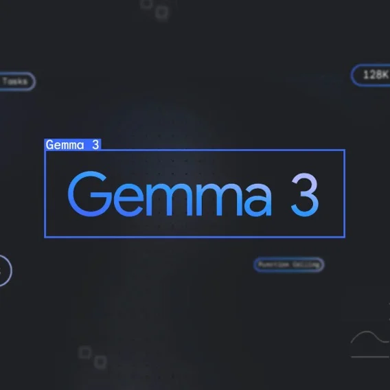 an illustrated black box with the text “Gemma 3” in blue