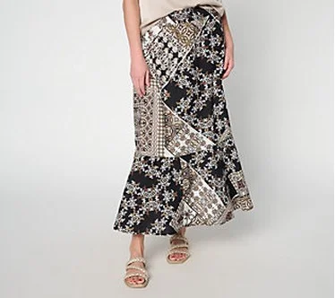 Susan Graver Pet Printed Dolce Woven Skirt w/ Smocked Waist