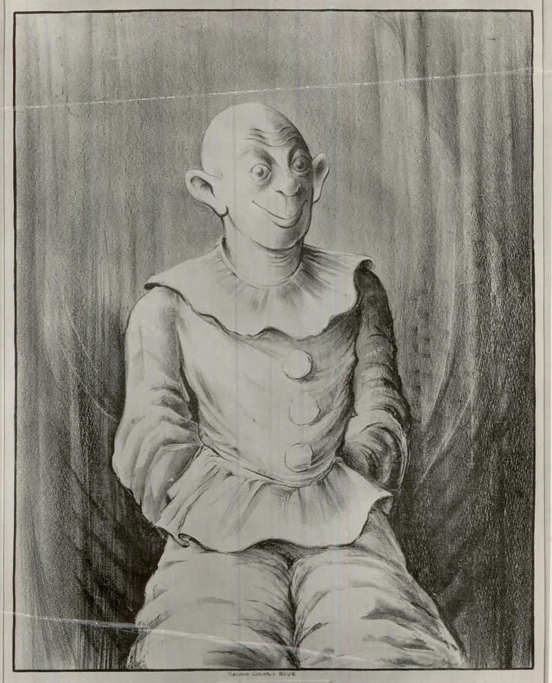 A drawing of a clown