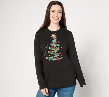 Quacker Factory French Terry Pa Rum Pom Pom Top