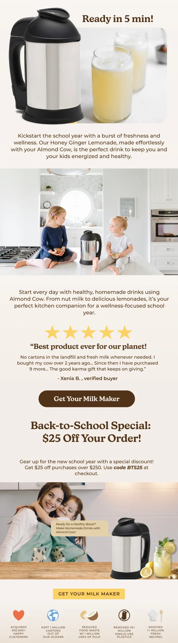 Kickstart the school year with a burst of freshness and wellness. Our Honey Ginger Lemonade, made effortlessly with your Almond Cow, is the perfect drink to keep you and your kids energized and healthy.