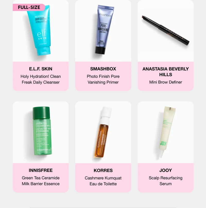 E.L.F. SKIN - SMASHBOX - ANASTASIA BEVERLY HILLS - INNISFREE - KORRES - JOOY