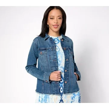 Denim & Co. Canyon Retreat Easy Stretch Fray Hem Detail Denim Jacket