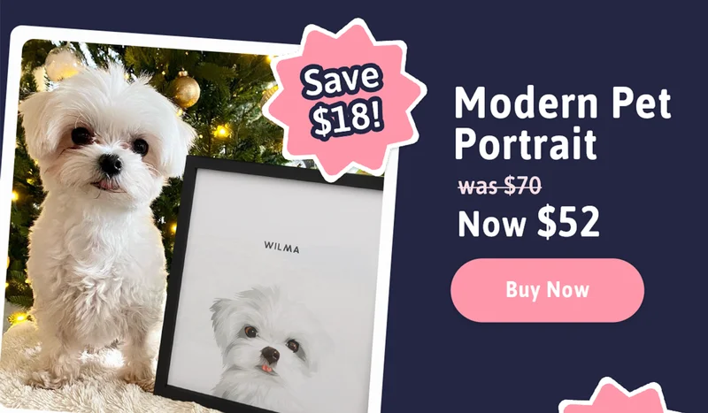 Modern Pet Portrait. Was $70. Now $52. Save $18! Buy Now.